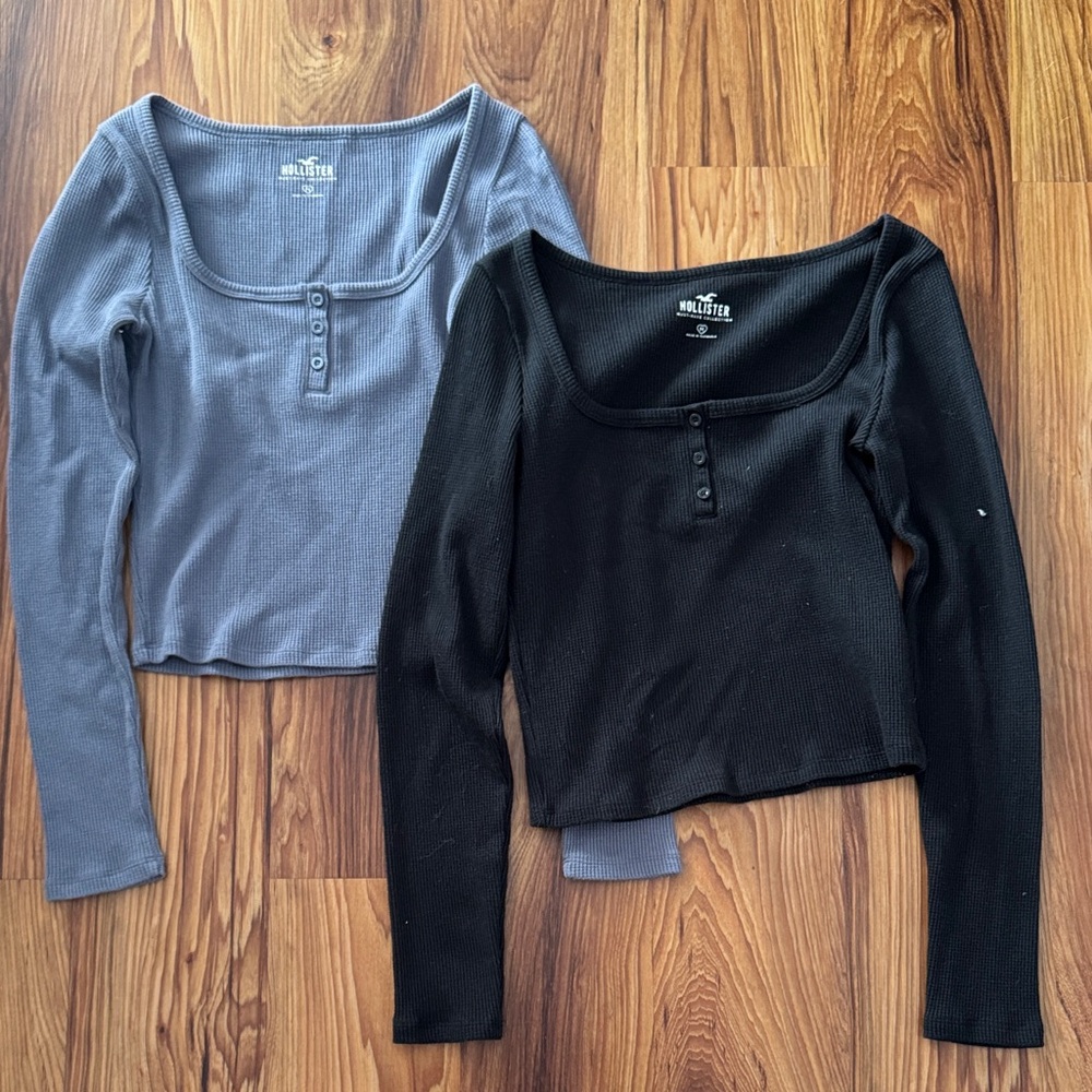 Hollister Women's Long Sleeve Tops in Black and Gray